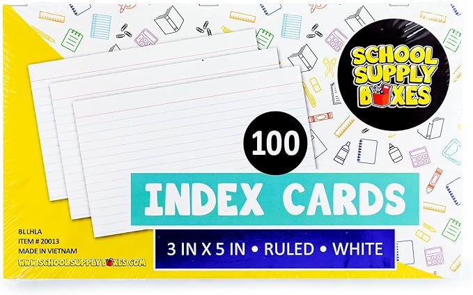 School Supply Boxes | 3x5 White Index Cards (100 ct.) | 10 Pack | Lined in Front, Blank in Back