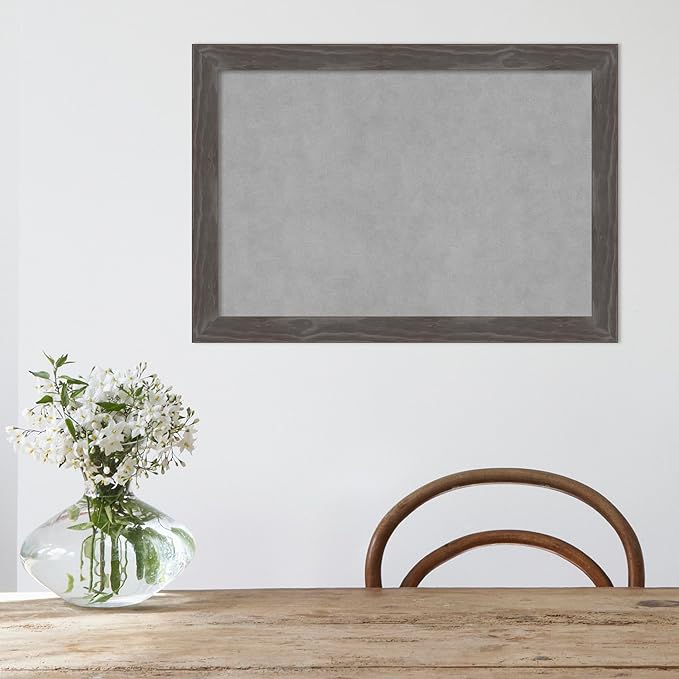 Amanti Art Grey Framed Magnetic Board 19x27 Medium Vision Board for use with Magnets, 100% Metal Sheet to Display Items as Office Decor or for Home Organization in mudroom, Kitchen or Kids Room