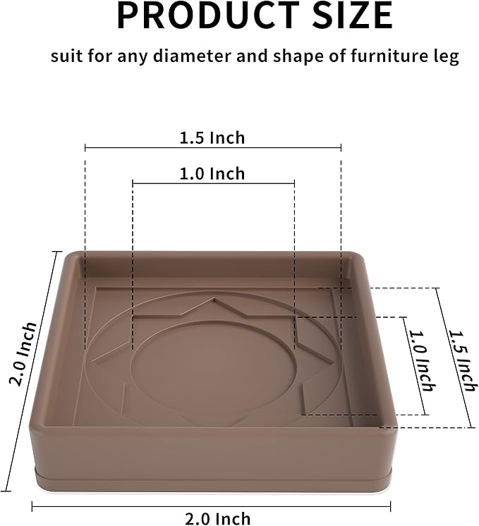 Furniture Coasters 8 Pcs 2” Furniture Caster Cups Non Slip Furniture Pads Hardwoods Floors Non Skid Furniture Grippers, Rubber Furniture Feet, Anti Slide Floor Protector for Bed Couch Stoppers Brown