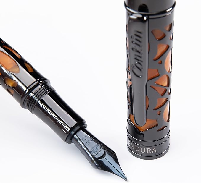 Conklin Endura Deco Crest Fountain Pen in Orange with Rose Gold Accents – Extra Fine Nib, Refillable Luxury Writing Instrument