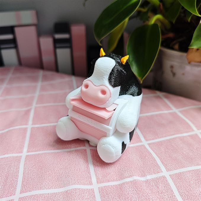 RhyNSky Cute Office Accessories - Stamp Roll Holder Postage Stamp Dispenser for Desk, No Stamps, 1.18" Core, Black Cow Design, C04