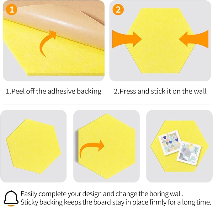 12'' Medium Hexagon Cork-Bulletin Board Tiles Frameless 10 Pack Adhesive Removable Felt Corkboard Decorative Prayer-Vision Board for Home-Office Wall Decor, Hex Tack Pinboard with 30 Pushpins
