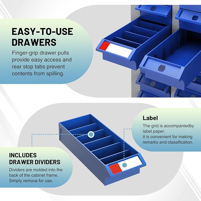 Exerock 75 Drawer Tool Storage Cabinet with ABS Drawers, Bolt and Nut Organizer Parts Box, Hardware Shelving Unit for Garage and Workshop