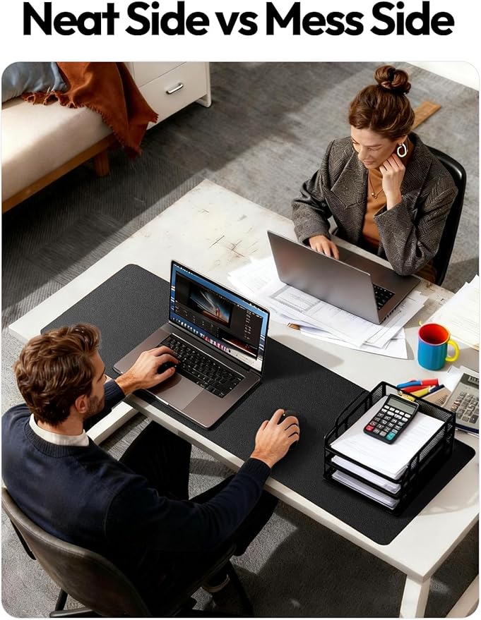 YSAGi Leather Desk Protector, Office Mat, Large Mouse Mat, Non-Slip PU Leather Blotter, Laptop Desk Mat, Waterproof Writing Pad for Office and Home (Black, 31.5" x 15.8")