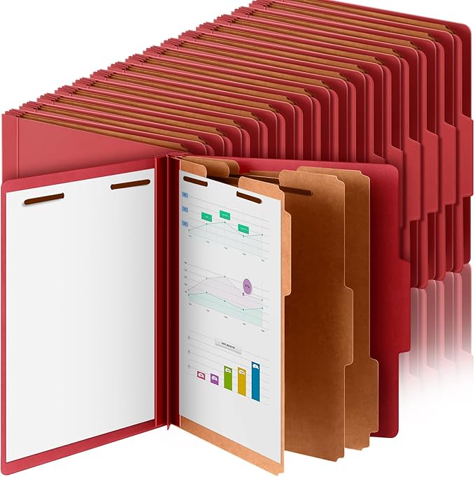 Skyygemm 36 Pcs Classification Folders Letter Size, 3 Divider Pressboard File Folder with Fasteners, Expanding File Organizer Bulk for School Teachers, Office Employee, Coworker, Staff (Red)