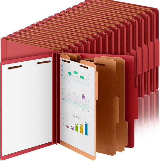 Skyygemm 36 Pcs Classification Folders Letter Size, 3 Divider Pressboard File Folder with Fasteners, Expanding File Organizer Bulk for School Teachers, Office Employee, Coworker, Staff (Red)