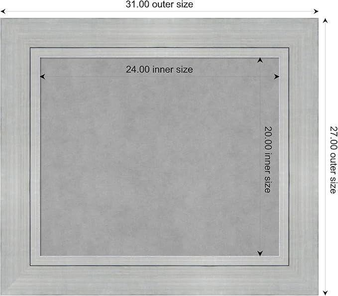 Amanti Art Silver Framed Magnetic Board 27x31 Medium Vision Board for use with Magnets, 100% Metal Sheet to Display Items as Office Decor or for Home Organization in mudroom, Kitchen or Kids Room