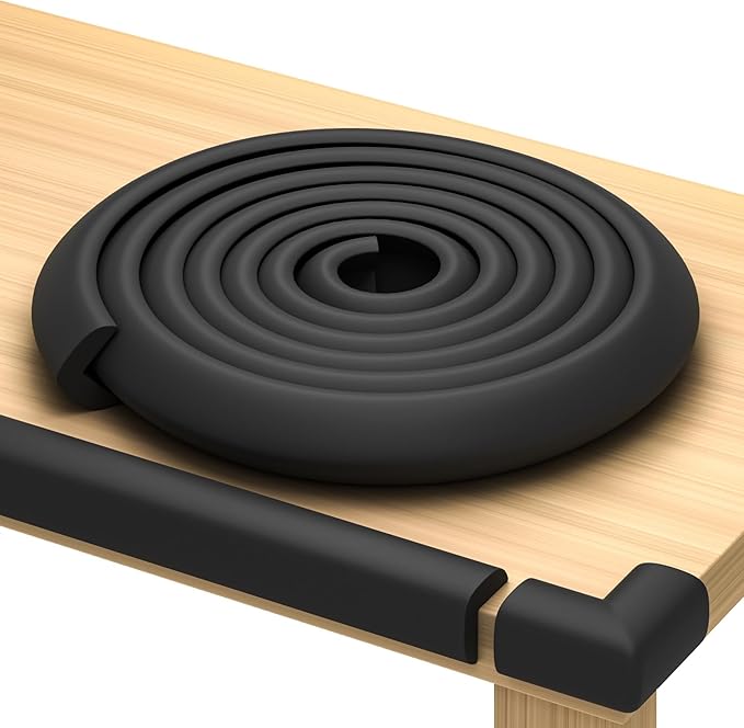 Baby Proof Corners and Edges with Furniture Corner & Edge Safety Bumpers, Impact-Absorbent 18ft Bumper & 8 Foam Corner Protectors, Cushy, Thick, Odorless Table Edge Protectors for Baby, Child | Black
