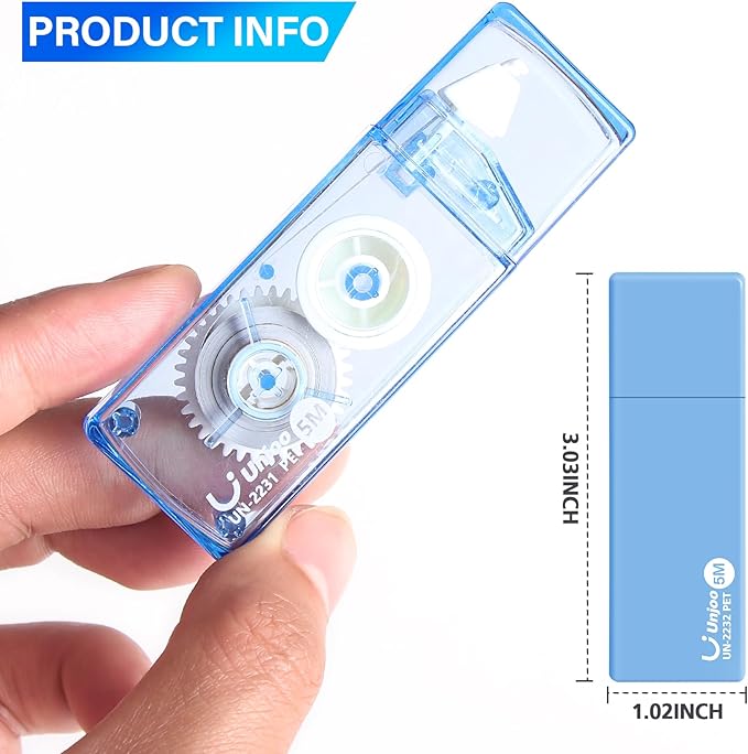 Unjoo Correction Tape, Easy To Use Cute Applicator for Instant Corrections, For school, Office Workers (Gradient Blue, 5M/196" x 0.2",12pack)