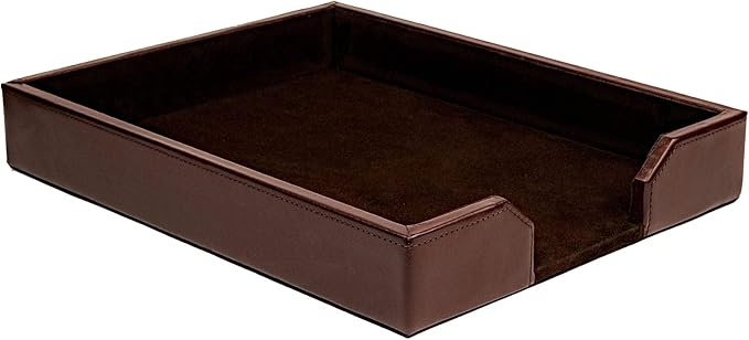 DACASSO Bonded Leather Desktop Letter Tray - Luxury Letter Holder & Paper Organizer for Desk - Office Organization & Executive Desk Decor - (Dark Brown)