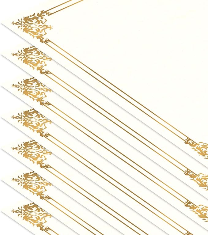Empire Gold & White Parchment Certificate Papers - Pack of 100, Not FOIL, Laser & Inkjet Printer Compatible, For Office, Business Awards, Graduation, School Diplomas, 8-1/2" x 11" on 60 lb.Text Stock