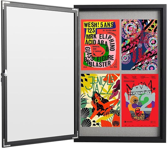 36×24 Inch Lockable Enclosed Bulletin Board, Weather-Resistant Outdoor Noticeboard with Locking Doors, Wall-Mounted Black Aluminum Frame & Grey Felt Presentation Board