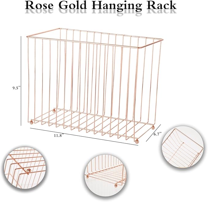 Hanging rose gold file manager, equipped with 6 letter sized plastic organ folders, file baskets, file boxes, storage boxes, office and study supplies, black