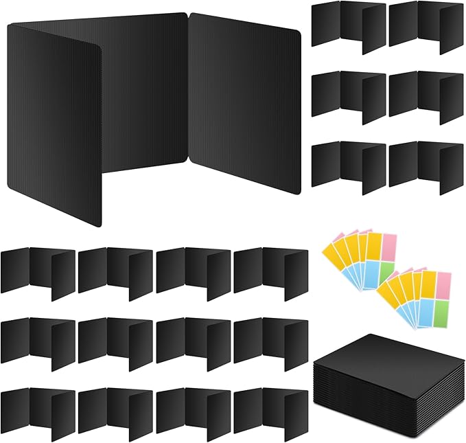 18 Pack Black Desk Dividers for Students, Privacy Shields Folder for Students, Durable & Waterproof Plastic Study Board, Classroom Teacher Supplies Test Divider, Includes Extra Labels