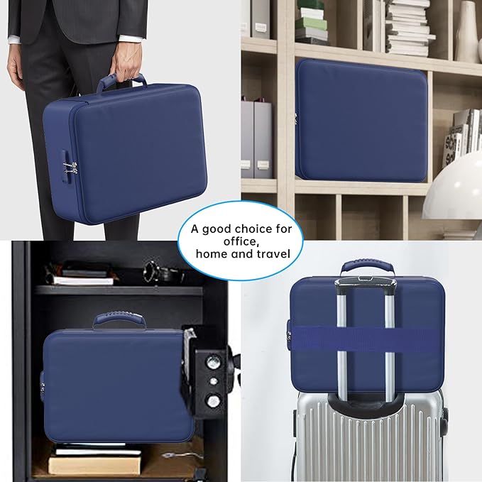 ENGPOW 5200°F Fireproof Document Bag with Lock, Upgraded Heat Insulated Fireproof＆Waterproof Box 8 Layers Document Organizer, Portable Home Travel Safe Storage Box for Important Files, Laptop, Blue
