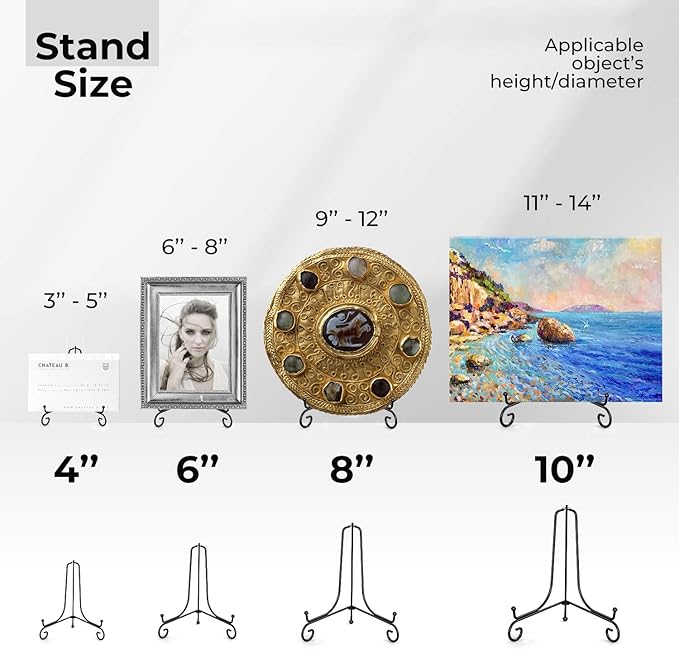 TR-LIFE 4 Pack Plate Stands for Display - 4 Inch Plate Holder Display Stand + Metal Easel Stand for Picture Frame, Decorative Plates, Book, Photo, Collectibles (4 Pack)