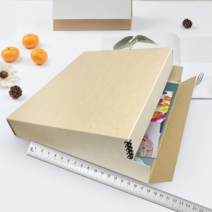 Lineco Museum Archival Storage Box, 17.75x22.75x3 in. Drop Front Design. Acid-Free with Metal Edge. Organize Photos, Pictures, Prints, Documents, Crafts, DIY. Tan, 2 Pack