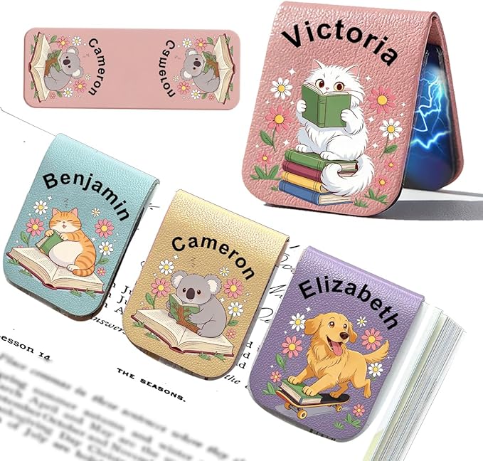 Magnetic Bookmark Clip Personalized for Readers, Custom Name Magnetic Page Marker for Books,Gifts for Book Lover, Animal Lover Teachers, Student, Women and Firends