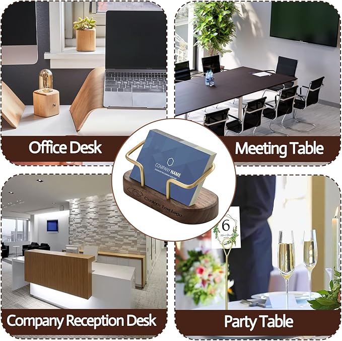 HJX Custom Business Card Holder Desk-Personalized Engraved Wooden Business Card Case Holder, Customized Name Logo Business Card Display Gifts for Men Women (Style2-Black)