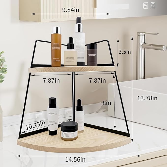 2 Tier Bathroom Counter Organizer,Standing Rack Cosmetic Holder,Wood Bathroom Organizer,Vanity Organizer Bathroom Counter Tray,for Bathroom,Bedroom (Log Color)