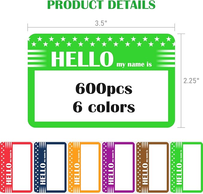 L LIKED Name Tags Stickers 600 Assorted Name Tags for Clothes with Colorful Border No Residue
