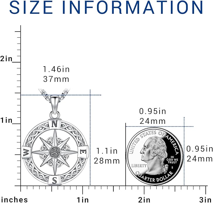Compass Necklace for Women Men 925 Sterling Silver Pendant Urn Necklaces for Ashes Picture Locket Necklace Anchor Necklace Viking Necklace Crystals CZ Moonstone Abalone Shell Turquoise Compass Jewelry