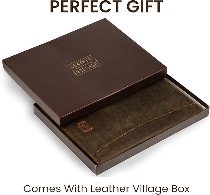Leather Village Leather Portfolio Organizer - Professional Business Padfolio for Men & Women - Stylish Document Card Holder, Resume Folder, Folio for A4/Letter Size Writing Legal Pad, Brown