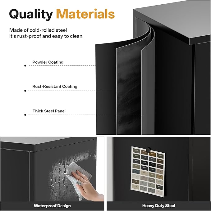 TaskStorz Metal Storage Cabinet, 71" Garage Storage Cabinet with 2 Locking Drawers and 2 Adjustable Shelves, Black Tool Cabinet, Lockable File Steel Cabinet for Home, Office, Gym, School