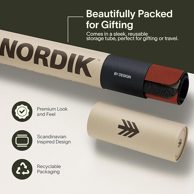Nordik Felt and Leather Desk Mat - Emberwood Brown - 35x17 Inch Felt and Vegan Leather Desk Blotter with Document Hideaway - Large Computer Mats for Desktop - Ideal Keyboard Mat for Office and Home