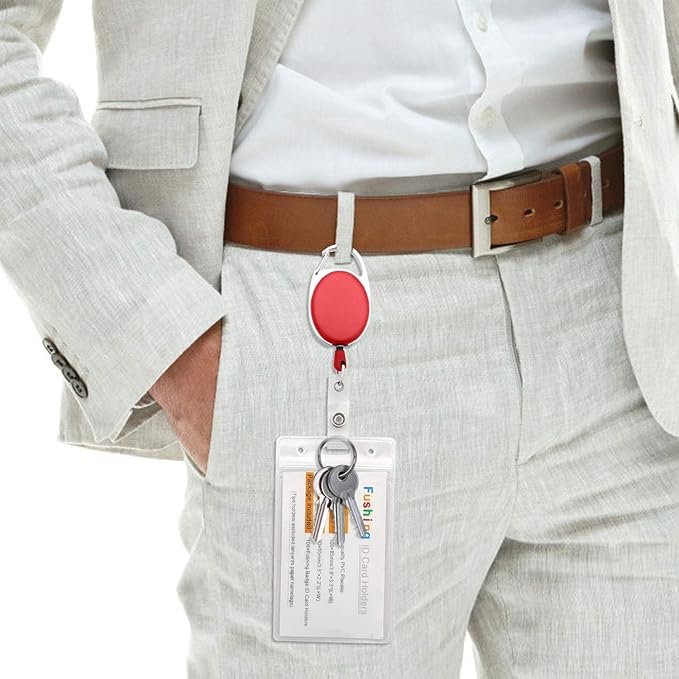 Fushing 20Pcs Retractable ID Badge Holders ID Badge Reels with Clip Retractable Badge Holders for Office Worker Doctor Nurse (Red)
