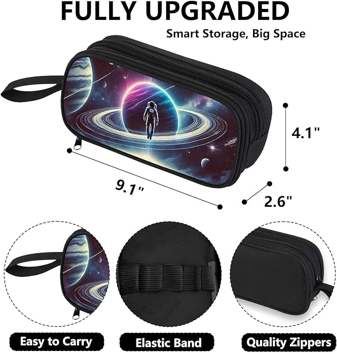 AnySmic Galaxy Space Pencil Case for Boys and Girls, Large Pencil Pouch for Kids, Polyester Big Capacity Pen Case Pen Bag Organizer with 2 Compartments, Double Zipper, Back to School Gifts