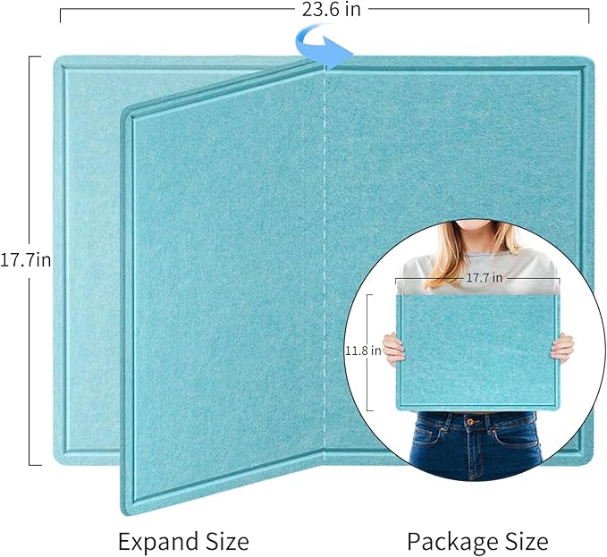 Bulletin Board, 24 x 18 inches Felt Board Decorative Pin Board, Cork Board Alternative for Wall, Foldable Self-Adhesive Vision Board Mood Board with 20 Pushpins - Turquoise Blue