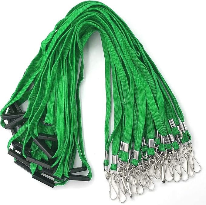 Lanyards Safety Black Lanyards Neck Flat Premium Breakaway Badge Lanyard with J-Hook for ID Nametag Badge Holder (Green, 50 PCS)