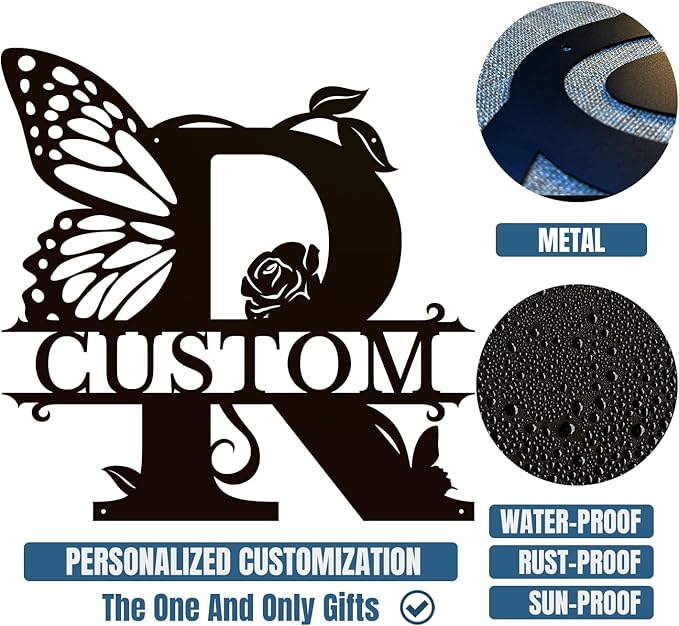 Personalized Custom Letter Name metal Signs,Custom Black Letter Monogram Wall Art Decor,Metal Signs Plaques Outdoor wall Decorative Signage (R)