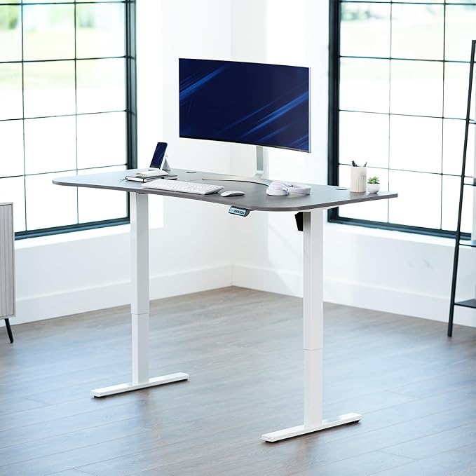 VIVO Electric 63 x 32 in Standing Desk, Memory Height Adjustment, 1B Series, Holds 220 lbs, Dark Gray Top White Frame, DESK-KIT-1W1G