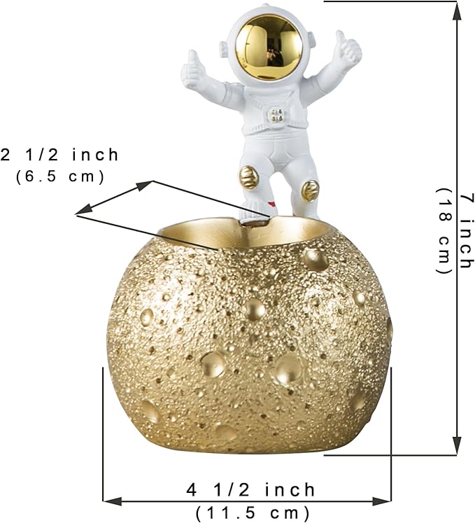 Kimdio Pen Holder, Astronaut Stand for Desk Pencil Holder, Resin Desk Moon Organizer Decorative Accessories Ideal Gift for Office, Classroom, Home - Gold