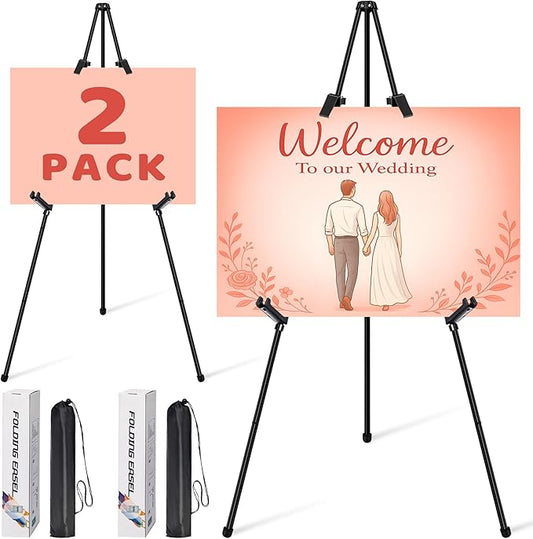 VAIIGO 2Pack Black Easel Stand for Sign & Poster - 63" Adjustable Metal Display Easels for Wedding Welcome Signs, Painting, Canvas, Art & Picture - Portable Folding Tripod with Carry Bag, Holds 5 Lbs