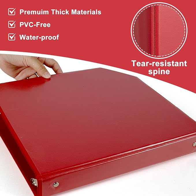 CIXILDTS 1-Inch Round Ring Binder, Standard 3 Ring Binder Fit Letter Size Paper, Presentation View Binders, 6-Pack, Red