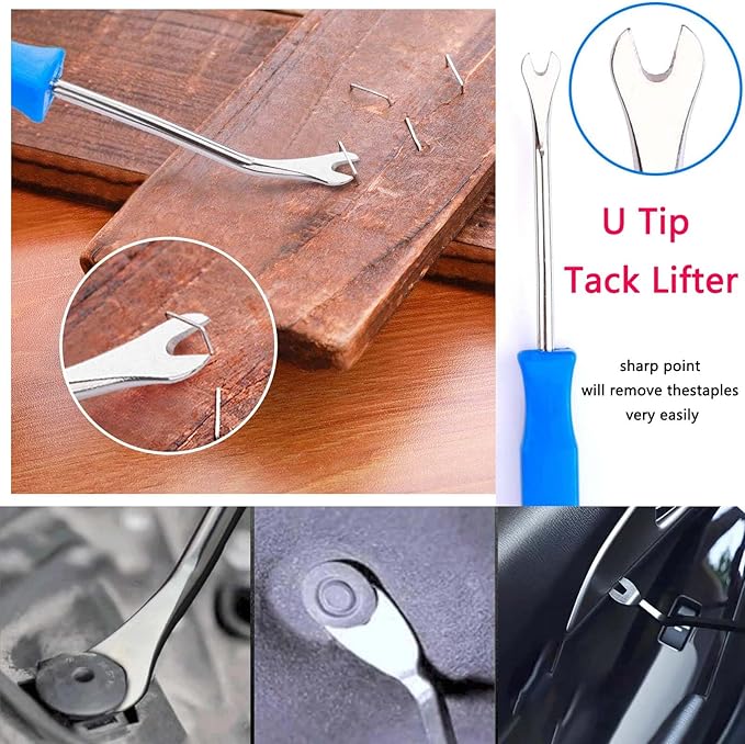Upholstery Staple Remover Tack Puller Nail Remover Tool Set Nail Puller Plier, Staple Puller, Tack Lifter, Fastener Remover, for Furniture Floor Wall Wooden Case Car Photo Frame (4 pcs)