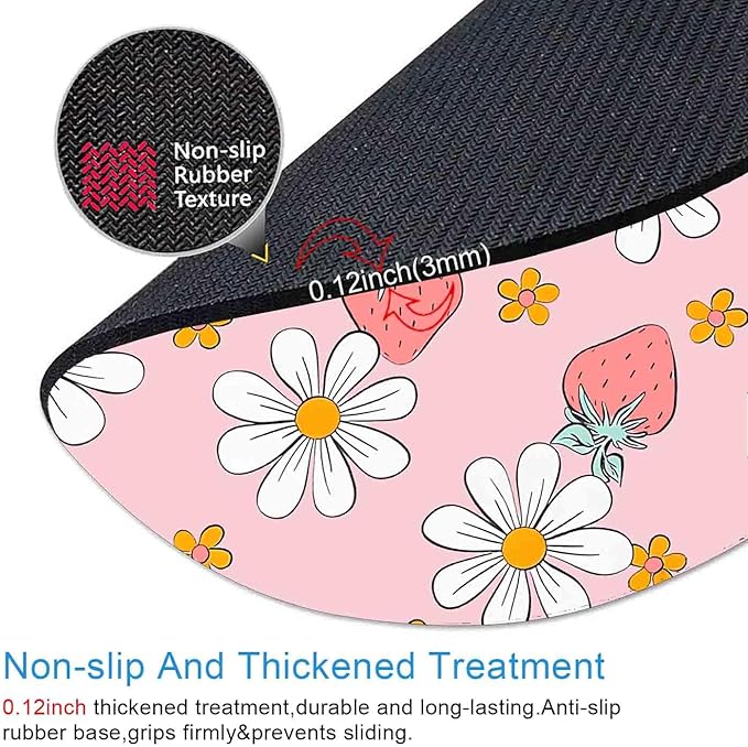 IMAYONDIA Round Pink Mouse Pad, Strawberry MousePad Small, Circular Pastel Floral Mouse Mat for Wireless Mouse, Non-Slip Rubber Base Cute Design Mice Pad for Laptop Computer Travel Women Kids, Flowers