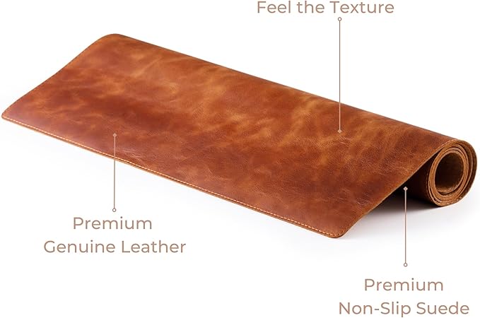 Node Leather Calfskin Leather Desk Pad – Executive Office Desk Mat with Non-Slip Bottom – Smooth Surface for Mouse & Keyboard – Wide Desk Protector 15 3/4" x 38" – Real Leather Desk Blotter