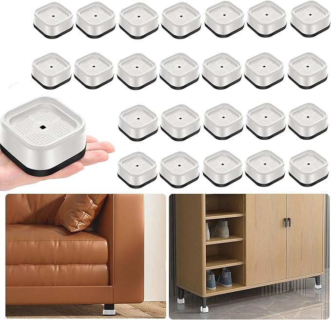 shouwuhho 24 Pack Furniture Risers Adjustable Bed Risers Heavy Duty Lifts Height 1", Square Stackable Bed Risers 1, 2 or 3 Inch for Desk Leg Table Couch Sofa Chair Bed Frame Legs Dorm, White