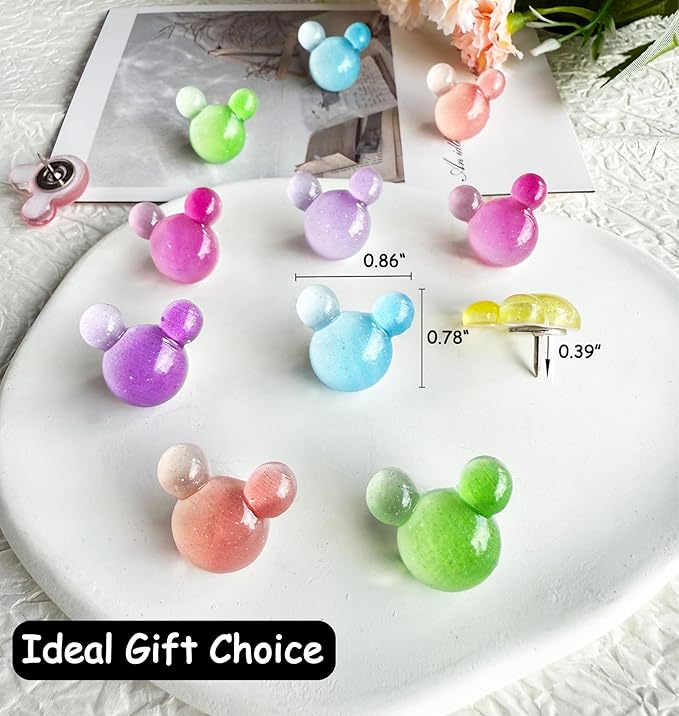 24 Pcs Thumb Tacks,Cute Push Pins,Colorful Decorative Pins,Mouse Tacks,for Bulletin Board,Cork Board,Class Decor Office or Home (24 Pcs - Gradient)