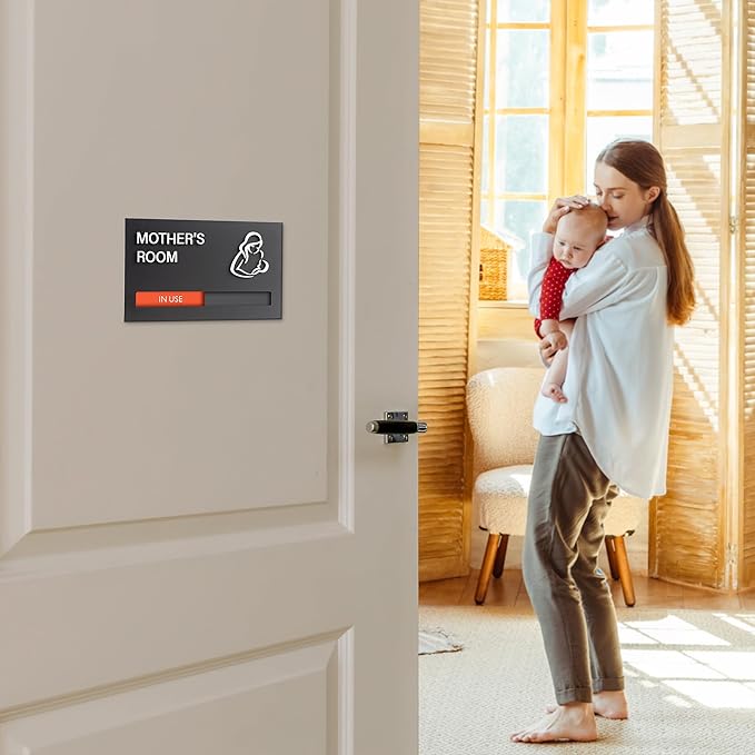 Noah Baby ""9x5 Privacy Slider Sign - In Use/Available for Mother's Rooms, Conferences, Wellness Areas | Office & Hospital Door Indicator"", Black