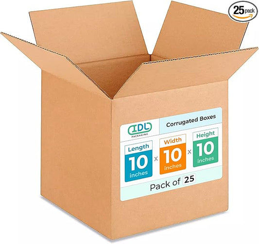 Medium Cube Moving & Shipping Boxes 10"L x 10"W x 10"H (25-Pack) - Extra Strength 200 lb vs Regular - Corrugated Strong Cardboard Boxes - Medium Moving Box - Heavy Duty Box by IDL Packaging