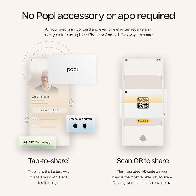 Popl Smart NFC Business Card - Sleek Modern Digital Business Card w/Instant App-Free Sharing - Customizable NFC Cards Compatible w/iPhone & Android (White)