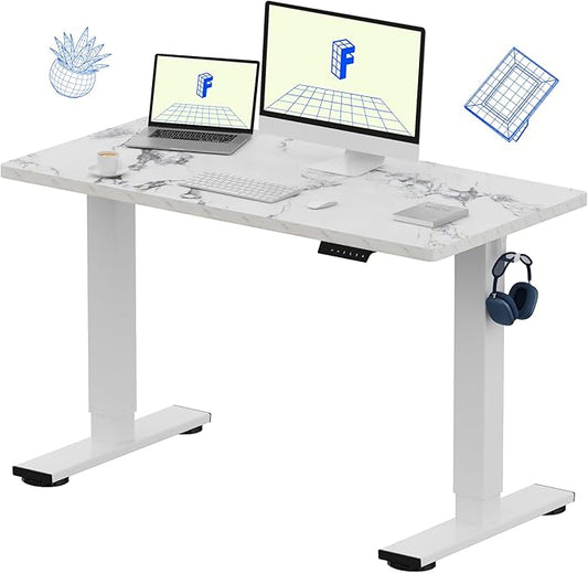 FLEXISPOT EN1 One-Piece Standing Desk with 1-Inch Thick Seamless Desktop, 48"x24" Electric Height Adjustable Desk for Home Office, Multi-Monitor Setups & Easy Assembly, Marble Gray