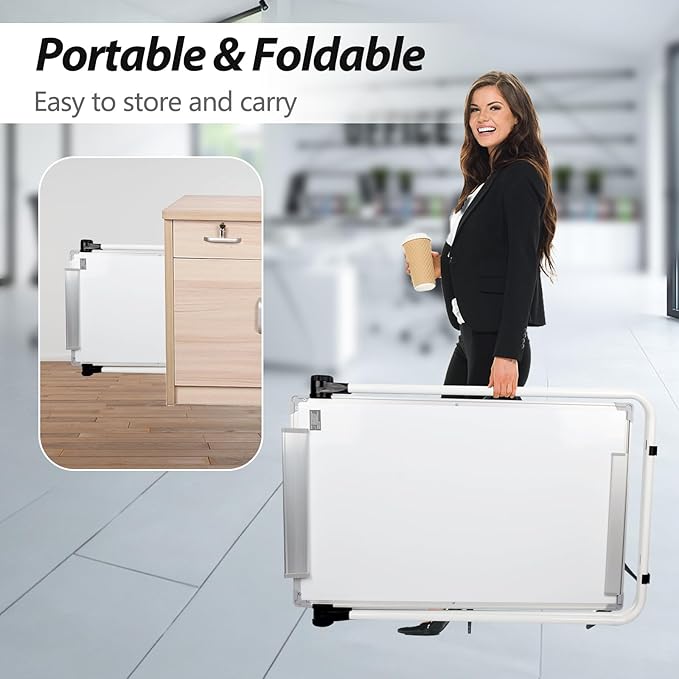Stand White Board - 40 x 28 Inch Double Sided Magnetic Dry Erase Board with Stand Height Adjustable, Sturdy Aluminum Frame for Home Office Classroom Use