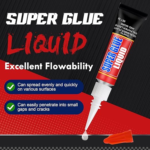 WOUSEDO 12 X 3g Super Glue Liquid, Clear Strong Adhesive,Fast Drying Cyanoacrylate Glue for Wood, Rubber, Leather, Plastic, Metal, DIY Crafts and More