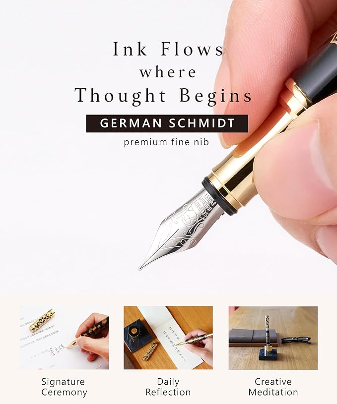 ARTEX Luxury Fountain Pen Set With Stand - Museum Art Collections - Crafting Timeless Beauty - the Best Gift & Office Desk Decor, German SCHMIDT Fine Nib, Inspirational Office Desk Decor